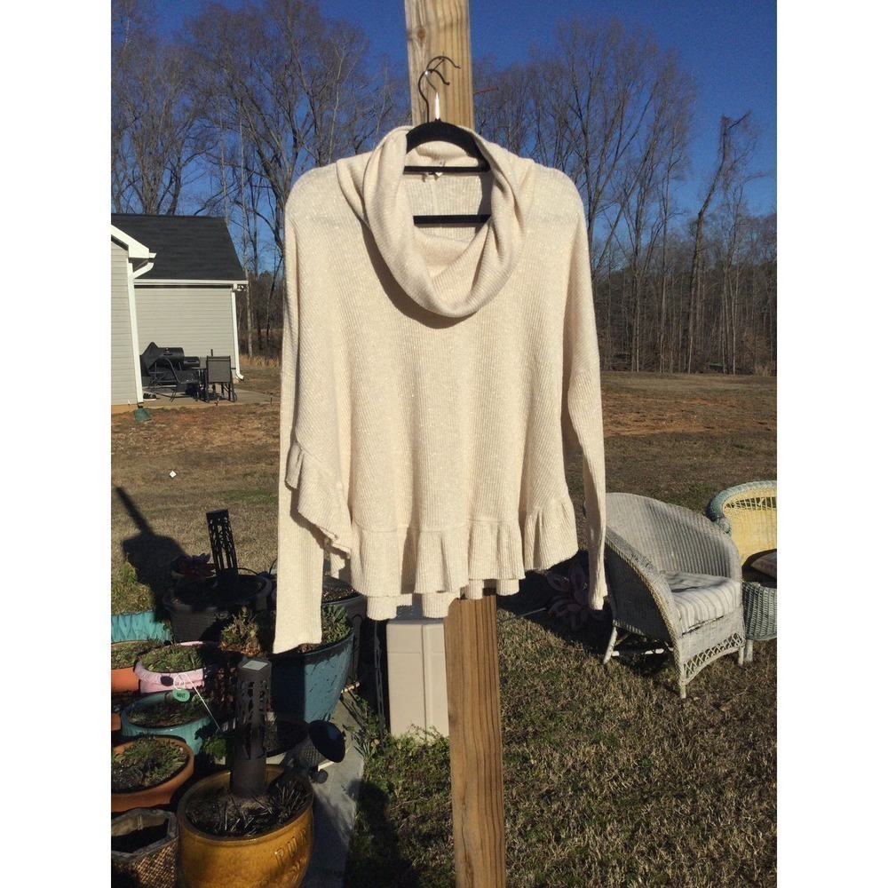 Antropologie 9-H15 STCL womens oversized knit sweater S XS cowl neck cream